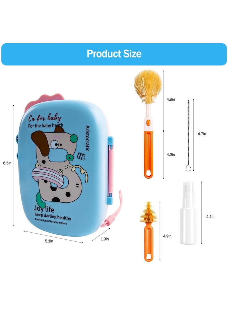 Baby Bottle Brush,6 in 1 Bottle Cleaner Brush Travel Kit with Extendable Silicone Bottle Brush,Drying Rack,Nipple Brush,Straw Brush,Soap Dispenser & Organizer Case (Blue)  - Image 2