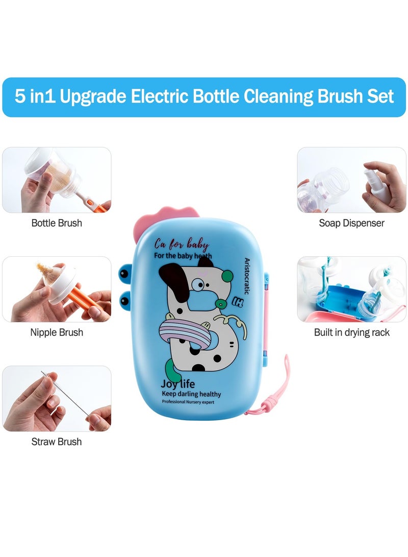 Baby Bottle Brush,6 in 1 Bottle Cleaner Brush Travel Kit with Extendable Silicone Bottle Brush,Drying Rack,Nipple Brush,Straw Brush,Soap Dispenser & Organizer Case (Blue)  - Image 3