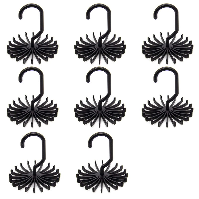 AUEAR, 8 Pack 360 Degree Rotating Scarf Hanger 20 Hooks Twirl Plastic Ties for Women Men Home Bedroom Supplies (Black) - Image 1