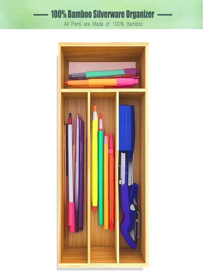 guiogc Bamboo Kitchen Drawer Silverware Organizer for Kitchen Storage, 7 Inch Silverware Utensils Tray Holder for Small Drawer, Wood Caddy for Flatware Cutlery Knives 4-Slots - Image 5