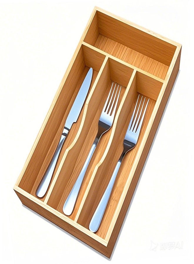 guiogc Bamboo Kitchen Drawer Silverware Organizer for Kitchen Storage, 7 Inch Silverware Utensils Tray Holder for Small Drawer, Wood Caddy for Flatware Cutlery Knives 4-Slots - Image 1
