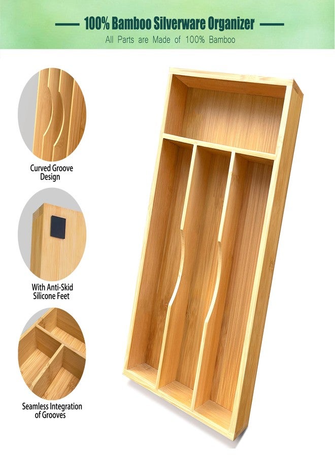 guiogc Bamboo Kitchen Drawer Silverware Organizer for Kitchen Storage, 7 Inch Silverware Utensils Tray Holder for Small Drawer, Wood Caddy for Flatware Cutlery Knives 4-Slots - Image 3
