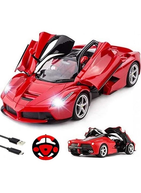 FAMOUS QUALITY Big Size Remote Controlled Sports Racer Car Toy For Kids With Openable Doors And LED Lights And Sound High Speed RC Car For Boys, Red