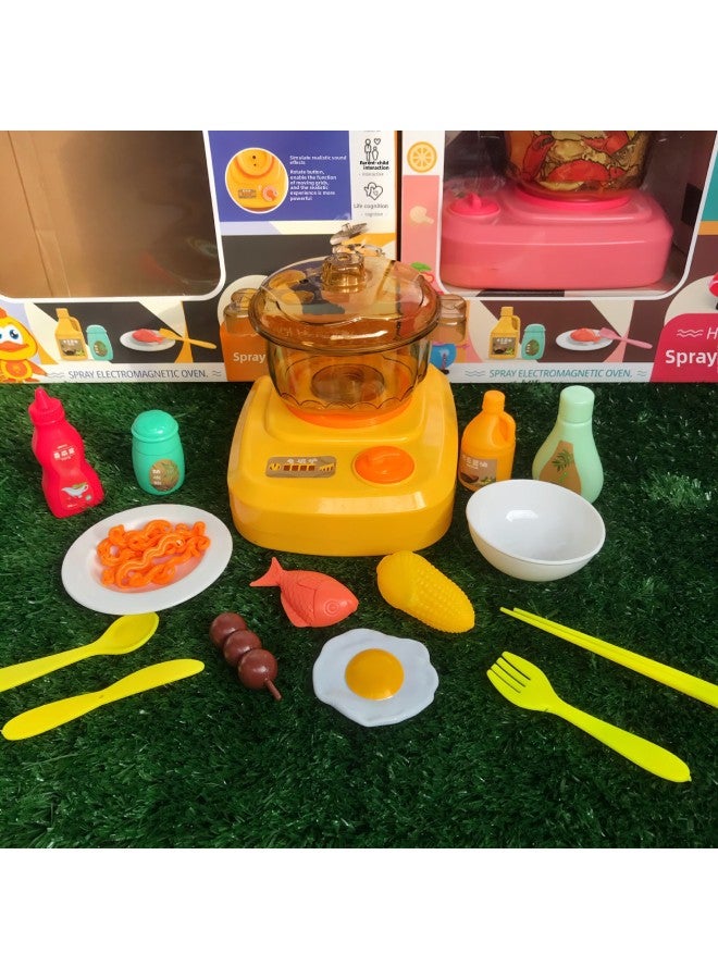 Children's Early Education Play Home Toy Kitchen Toy Set Simulation Spray Induction Cooker Lighting Music Institution Enrollment-Color:7007-1 Red - Image 3