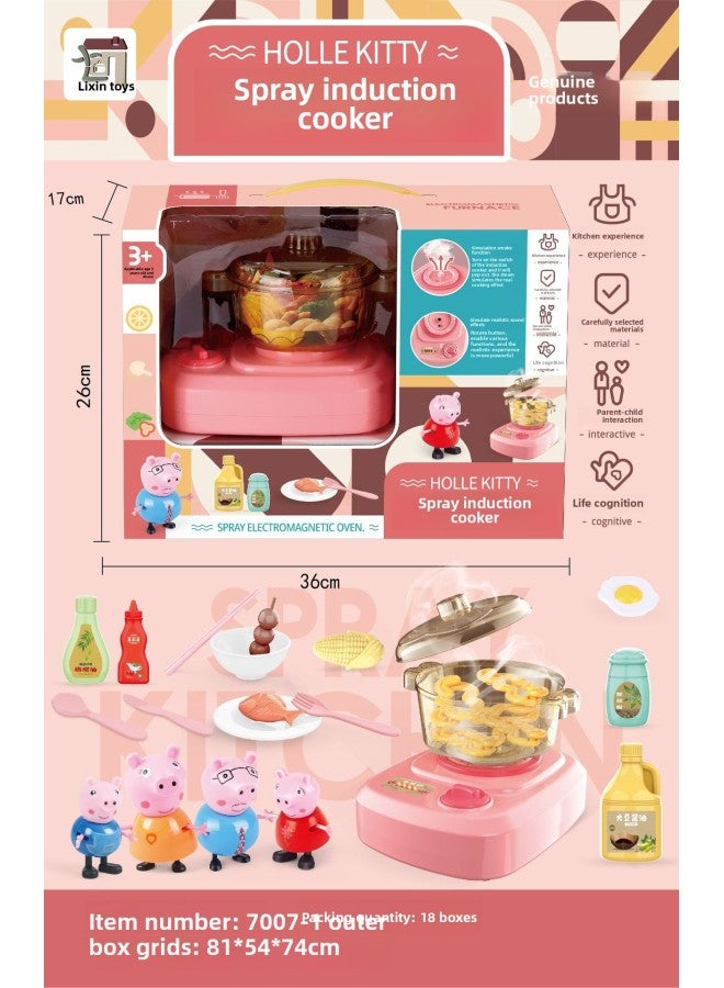 Children's Early Education Play Home Toy Kitchen Toy Set Simulation Spray Induction Cooker Lighting Music Institution Enrollment-Color:7007-1 Red - Image 1