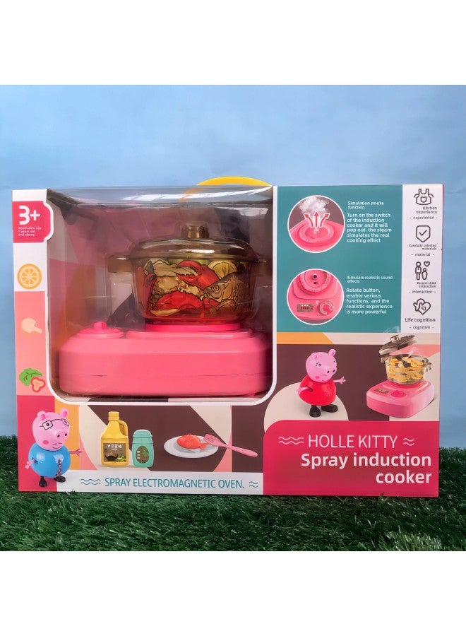 Children's Early Education Play Home Toy Kitchen Toy Set Simulation Spray Induction Cooker Lighting Music Institution Enrollment-Color:7007-1 Red - Image 4