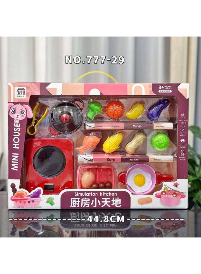 Children's Early Education Play Home Toy Kitchen Toy Set Simulation Spray Induction Cooker Lighting Music Institution Enrollment-Color:7007-1 Red - Image 5