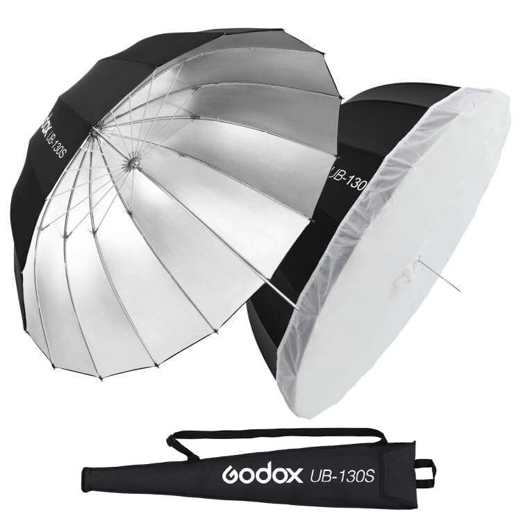 Godox UB130S 512 130cm Parabolic Deep Reflective Umbrella Silver Inner Photography Studio Soft Light Umbrella with Withe Diffuser Cover for Video Studio Shooting 130Silver - Image 3