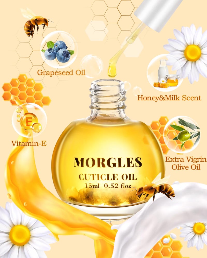 MORGLES مجموعات مرفقات الأظافر ومجموعة العناية بالأظافر MORGLES، 13 قطعة مجموعة مانيكير للنساء مع زيت الكيوتيكل بالحليب والعسل ومجموعة مقص الكيوتيكل - Image 2