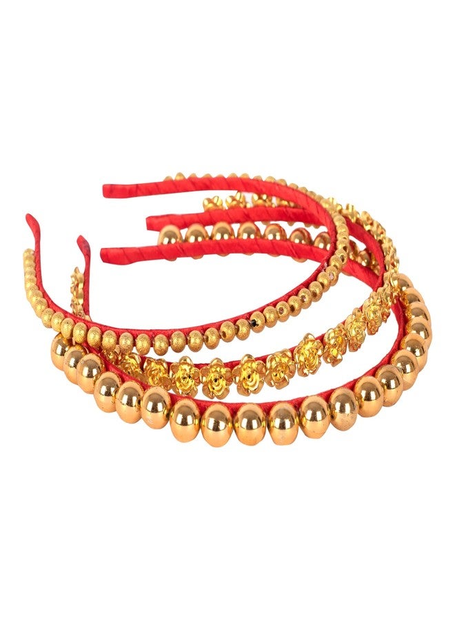 CHOKO Set Of Three Rose & Beaded Hair Bands - Golden for Girls (2-15 Years) Online in India - CHK176 - Image 1