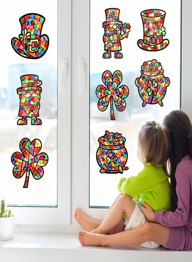 Marspark 32 Sets St. Patrick's Day Suncatcher Craft Kit Precut Paper with 8 St. Patrick's Day Designs Spring Decor Shamrock Green Ornaments Includes 32 Frames, 32 Sheets of Colored Tissue Paper - Image 4