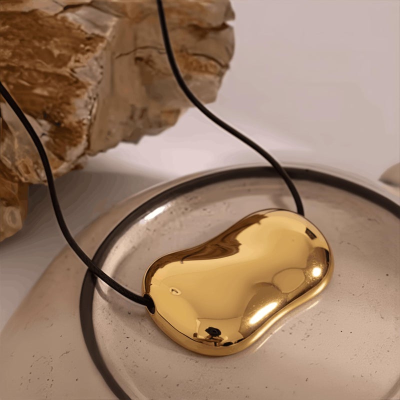 SHINYY Bean Necklace for Women | 18K Gold Plated Chunky Rope Pendant | Trendy Jewelry for Her (Gold) - Image 3