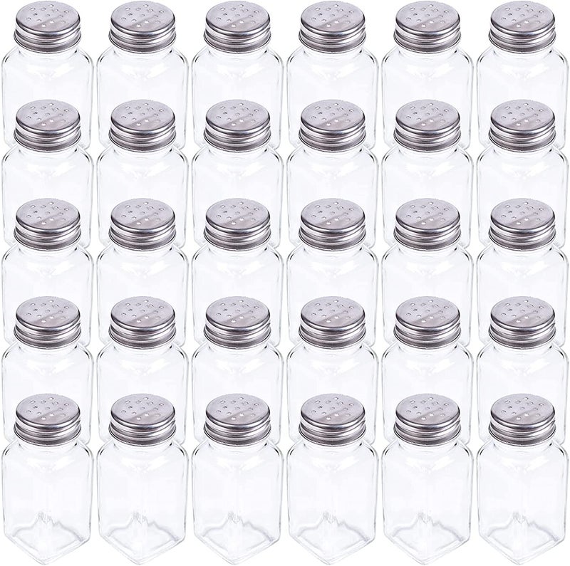 مجموعة تيبيري من 30 عبوة زجاجية لملح وفلفل مع غطاء فطر من الفولاذ المقاوم للصدأ سعة 27 أونصة لزجاجات التوابل للمطابخ والمطاعم والتموين تصميم كلاسيكي