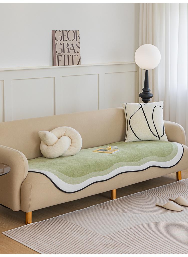 Chenille Irregular Shape Sofa Cover Fabric Simple and Non slip Sofa Cushion Anti cat Scratch Cover Scarf Green 90 * 160cm  - Image 3
