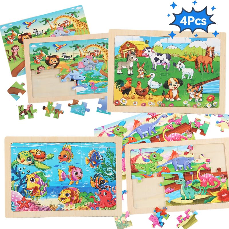 MAX JHQIQU Puzzles for Kids Ages 46 4 Packs 24 Piece Wooden Jigsaw Puzzle for Toddlers 58 Preschool Educational Puzzle Boards Toys Gifts for 4 5 6 7 8 Boys Girls - Image 5