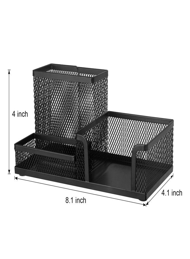 Comix Mesh Pen Pencil Holder Desk Organizer, 3 Compartment Wire Desktop Pen Pencil Cup Caddy Office Supplies Accessories for Home Office School, Black(2 Pack) - Image 3