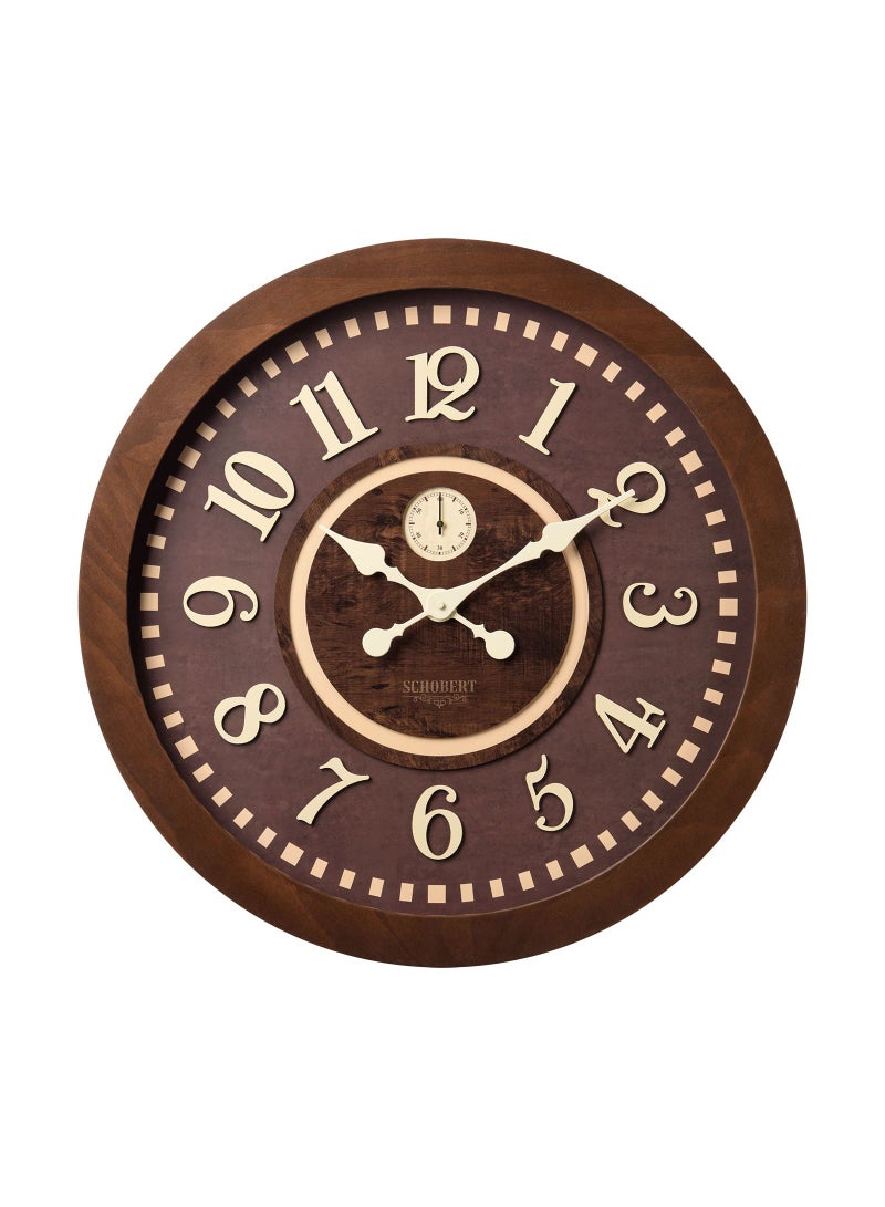 Schobert Wooden Wall Clock 60cm Silent Silky Move Sub-Second Hand 3D Numerals - Image 1