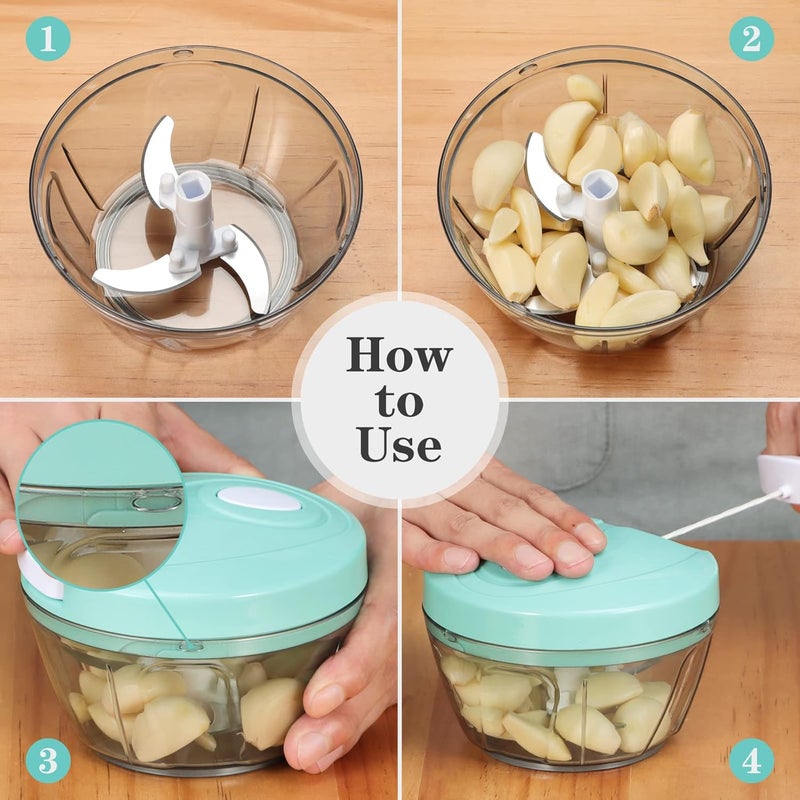 Cambom Manual Food Chopper Vegetable Cutter, Chopper Hand String Vegetable Chopper Onions Cutter for Vegetable Fruits Nuts Durable BPA Free Food Safe Material (2 Cup-SolfBlue) - Image 2