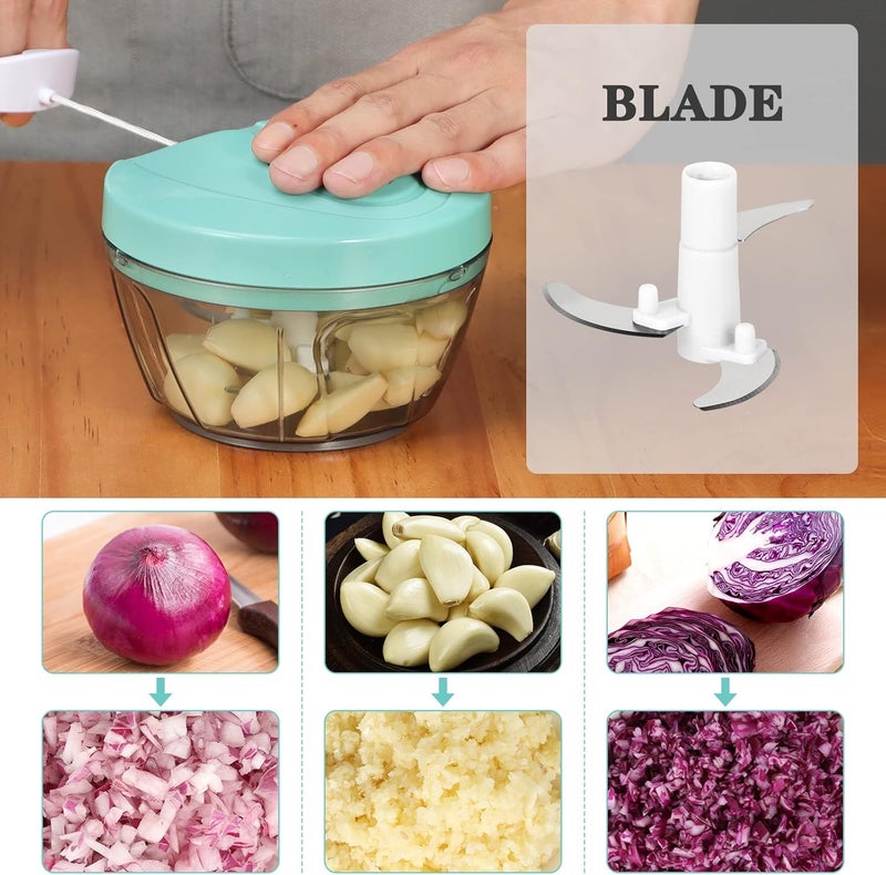 Cambom Manual Food Chopper Vegetable Cutter, Chopper Hand String Vegetable Chopper Onions Cutter for Vegetable Fruits Nuts Durable BPA Free Food Safe Material (2 Cup-SolfBlue) - Image 4