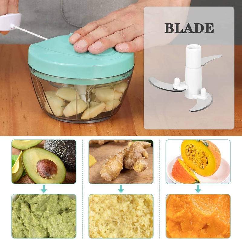 Cambom Manual Food Chopper Vegetable Cutter, Chopper Hand String Vegetable Chopper Onions Cutter for Vegetable Fruits Nuts Durable BPA Free Food Safe Material (2 Cup-SolfBlue) - Image 3