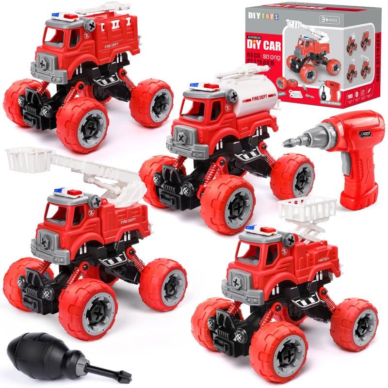 LUDILO 4PCS Fire Truck Toys for 3 4 5 Year Old Boy Birthday Gifts DIY Assembly Take Apart Firetruck with Electric Drill Stem Building Toys Xmas Bday Gifts 3 4 5 6 Year Old Boys Girls Kids Toddler Toys - Image 3