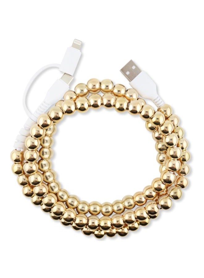 MyfavoriteK Cute Beaded Phone Charger Metallic Colors USB Cable iPhone 2-in-1 USB-C and iPhone Charging Cable Colorful 3.3ft Cord for Smartphones (Gold) - Image 1