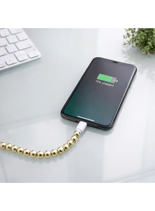 MyfavoriteK Cute Beaded Phone Charger Metallic Colors USB Cable iPhone 2-in-1 USB-C and iPhone Charging Cable Colorful 3.3ft Cord for Smartphones (Gold) - Image 5