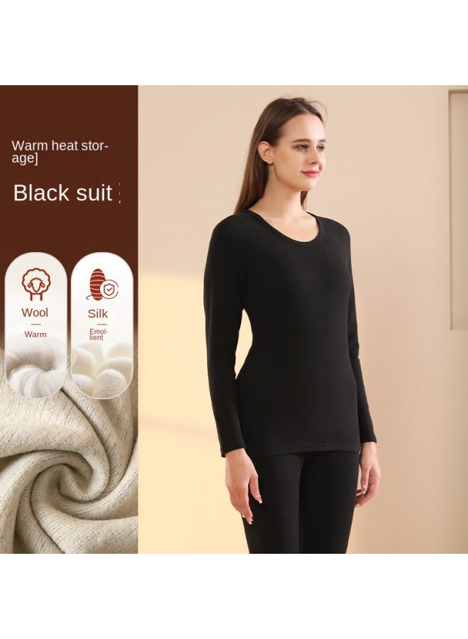 Women's Wool And Silk Thermal Underwear, Fleece-lined Thermal Shirts And Pants Set, Men's Base Layer With Fleece And Thickened Warmth For Autumn And Winter - Image 1