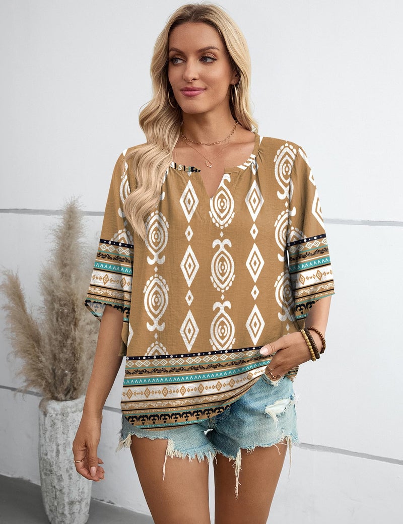 LOMON Womens Business Casual Tops - 3/4 Sleeve Tunic Tops for Woman Loose Fit Dressy, Office & Work Wear Khaki XXL - Image 5