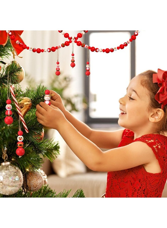 Vicenpal 240 Pcs Christmas Snowman Wooden Beads Santa Wood Beads Winter Round Wood Bead Christmas Tree Wood Beads For Crafts Xmas Red Green White Round Spacer Beads With Twine For Diy (Santa) - Image 5