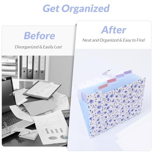 SKYDUE Expanding File Folder with 5 Pockets Floral Accordion File Organizer for Important Document Portable Receipt Paper Organizer School Office SuppliesBlue - Image 3