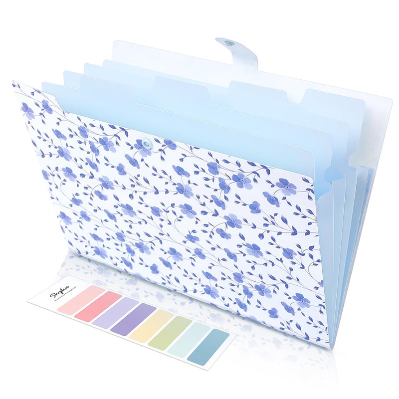 SKYDUE Expanding File Folder with 5 Pockets Floral Accordion File Organizer for Important Document Portable Receipt Paper Organizer School Office SuppliesBlue - Image 2