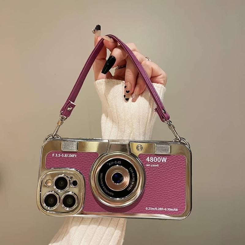 QoKcoahn Case Compatible with iPhone 13 Pro Max,Cute 3D Vintage Camera Phone Case with Hand Strap Unique Cool Silicone TPU Case Shockproof Protective Case Women Girls for iPhone 13 Pro Max - Image 2