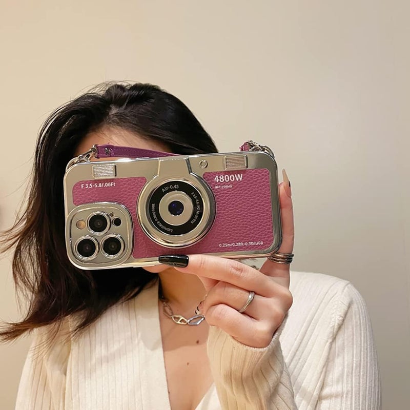 QoKcoahn Case Compatible with iPhone 13 Pro Max,Cute 3D Vintage Camera Phone Case with Hand Strap Unique Cool Silicone TPU Case Shockproof Protective Case Women Girls for iPhone 13 Pro Max - Image 3