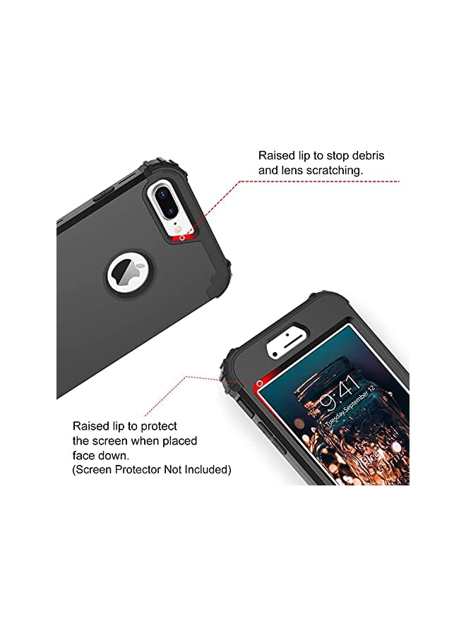 KASTWAVE For Iphone 8 Plus And For Iphone 7 Plus Case 3 In 1 Hybrid Hard Plastic Soft Rubber Heavy Duty Rugged Bumper Shockproof Full Body Protective Phone Cover For Iphone 8 Plus 7 Plus Black - Image 4