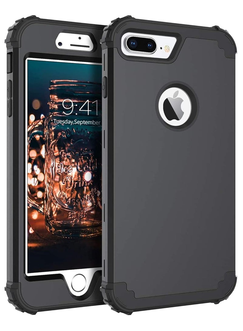 KASTWAVE For Iphone 8 Plus And For Iphone 7 Plus Case 3 In 1 Hybrid Hard Plastic Soft Rubber Heavy Duty Rugged Bumper Shockproof Full Body Protective Phone Cover For Iphone 8 Plus 7 Plus Black - Image 1