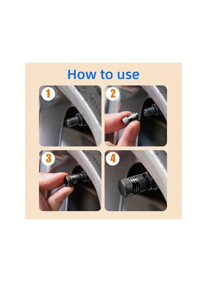S-TOP Aluminum Alloy Black Car Tire Valve Covers, Dust-proof and Airtight Cover 4 Pcs - Image 2