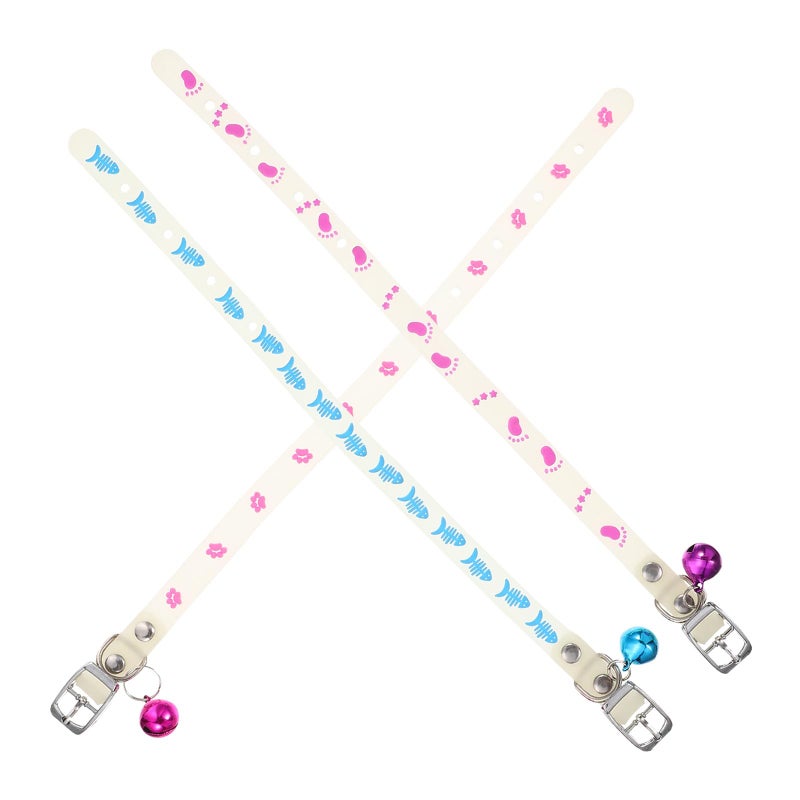 Fluorescent Dog Collar 3pcs Set With Bell For Night Safety Glow Pet Collar Random Colors - Image 2