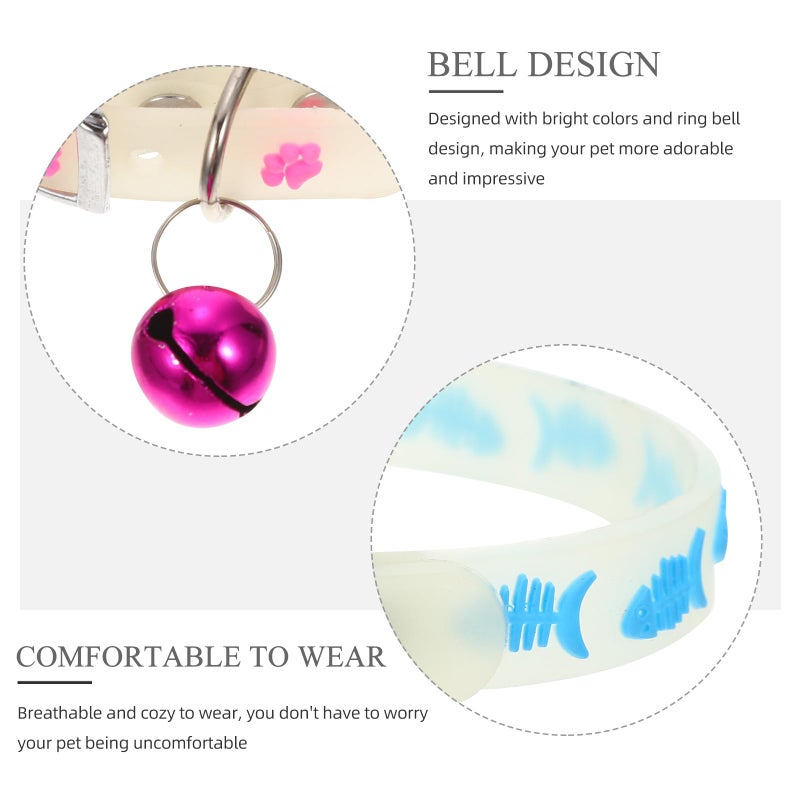Fluorescent Dog Collar 3pcs Set With Bell For Night Safety Glow Pet Collar Random Colors - Image 4