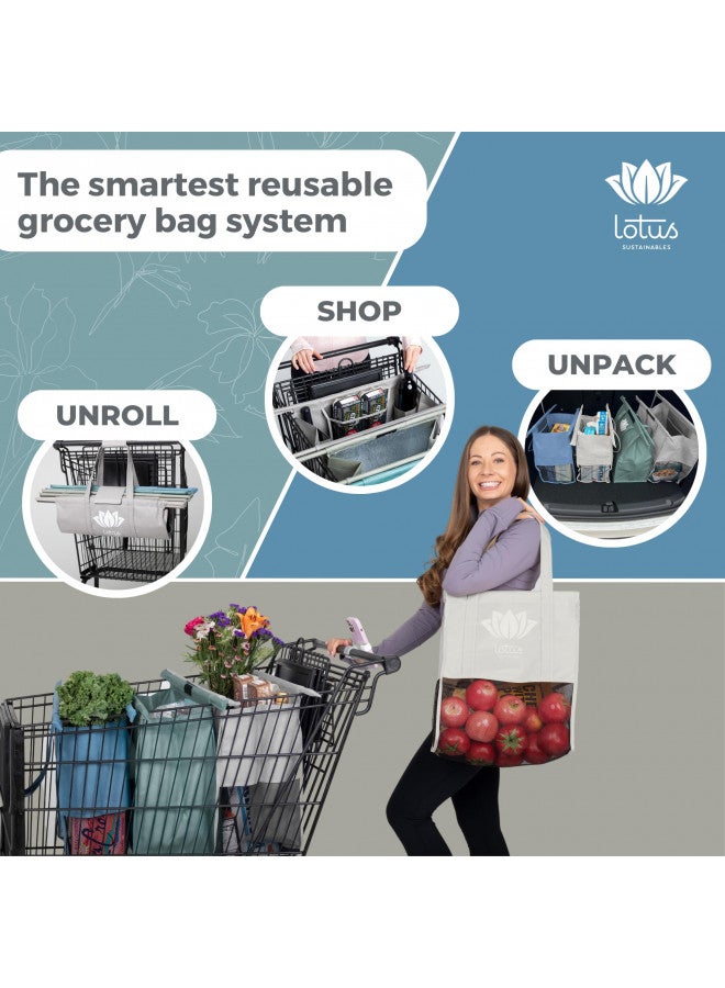 Lotus Trolley Bag Lotus Trolley Bags -set of 4 -w/LRG COOLER Bag & Egg/Wine holder! Reusable Grocery Cart Bags sized for USA. Washable Eco-friendly 4-Bag Grocery Tote. (Earth Tones)  - Image 1