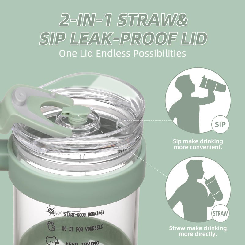 Chunmo 40 oz Glass Tumbler with 2 Lids - Bamboo Straw Lid & 2-in-1 Sip and Flip Straw Lid, Iced Coffee Cup with Handle, Glass Water Bottle with Silicone Sleeve, BPA Free - 1 Pack - Image 3