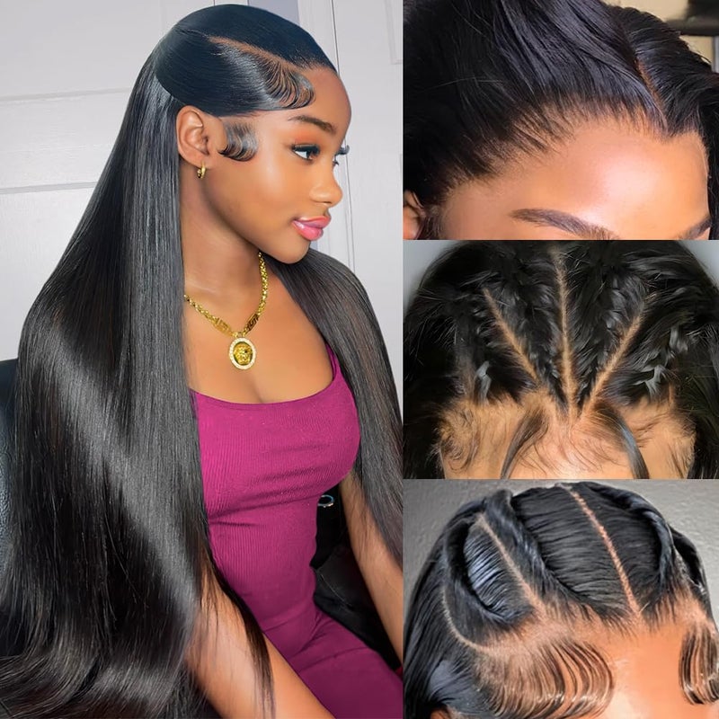 Subella 13x5 HD Lace Front Wigs Human Hair Pre Plucked Hairline with Baby Hair 220 Density 12A Transparent Straight Human Hair Wigs for Black Women 28inch