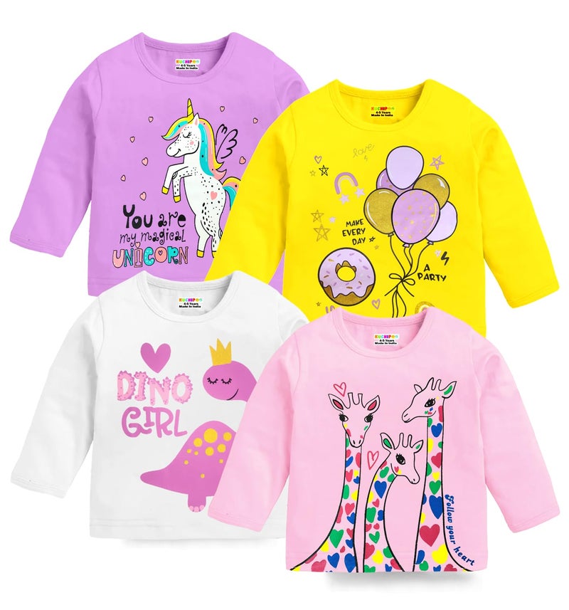 Kuchipoo Girls Regular Fit Full Sleeves Cotton T-Shirts (KUC-TSHRT-506, 6-7 Years, Multi-Colored) - Image 1