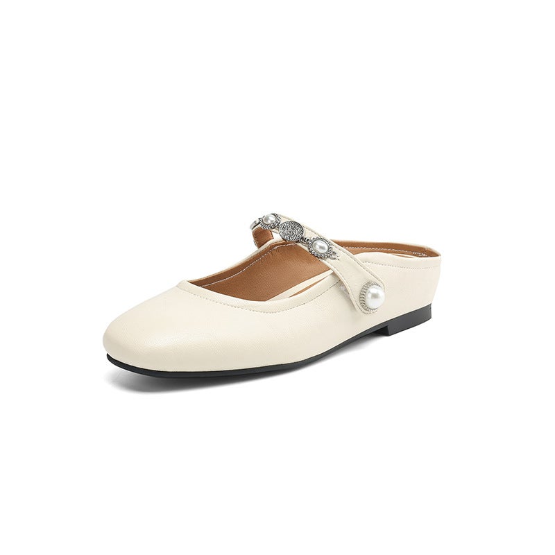 Independent Off-Site Order 2025 Low-Heel Pearl 32-43 Square-Toe French-Style Square-Toe Mules For Women - Image 1