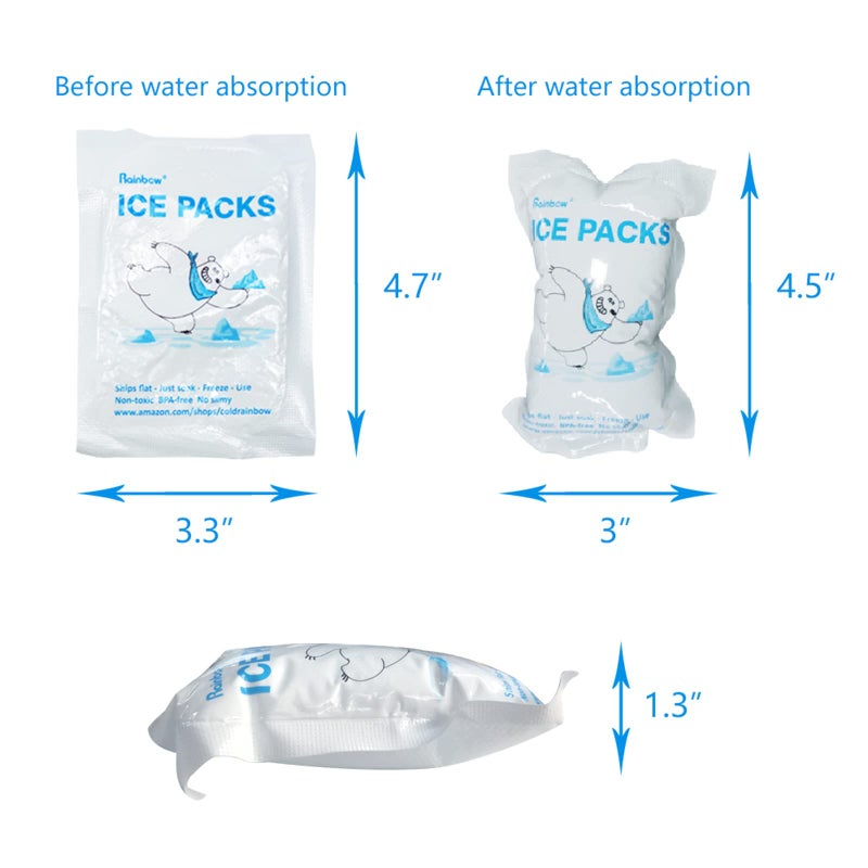 RAINBOW Dry Ice Packs for Shipping Food, 50 Pack Small Cold Packs for Cooler Box Bags, Leakproof Long Lasting Cold Ice Pack for Transport Frozen Food, Auto Water Absorption - Image 4