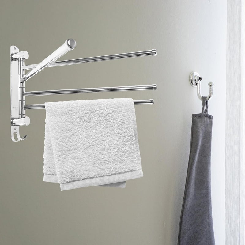 Generic Stainless Steel Rotatable Towel Rack Wall Mounted with Hooks Space-Saving Bathroom Towel Holder Washcloths and Accessories - Image 4
