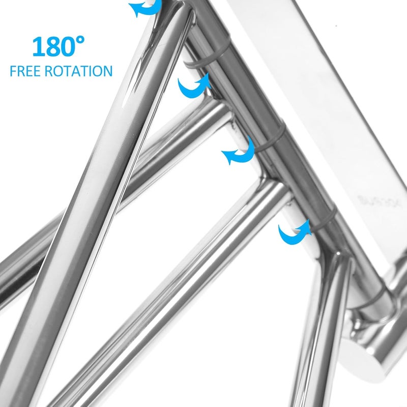 Generic Stainless Steel Rotatable Towel Rack Wall Mounted with Hooks Space-Saving Bathroom Towel Holder Washcloths and Accessories - Image 5