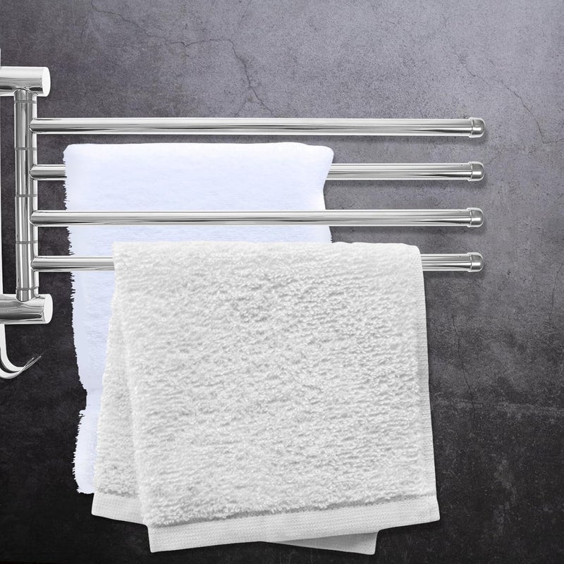Generic Stainless Steel Rotatable Towel Rack Wall Mounted with Hooks Space-Saving Bathroom Towel Holder Washcloths and Accessories - Image 2