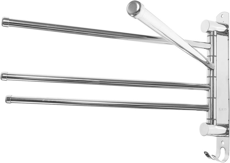 Generic Stainless Steel Rotatable Towel Rack Wall Mounted with Hooks Space-Saving Bathroom Towel Holder Washcloths and Accessories - Image 1