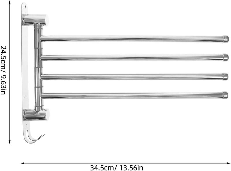 Generic Stainless Steel Rotatable Towel Rack Wall Mounted with Hooks Space-Saving Bathroom Towel Holder Washcloths and Accessories - Image 3